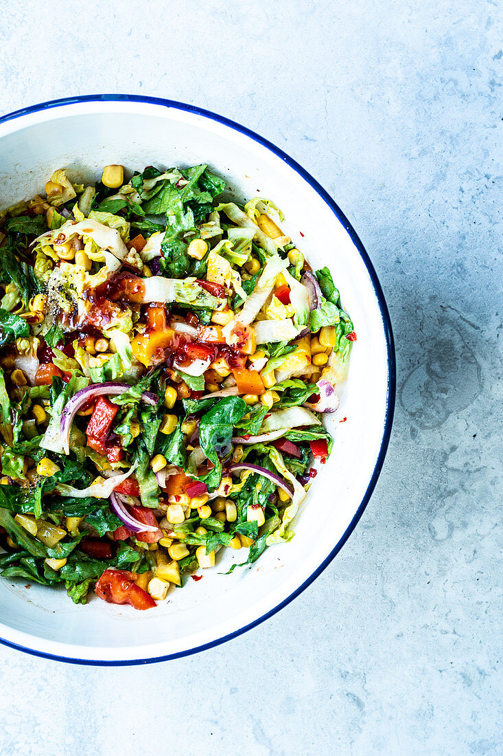 Pepper and corn salad with sweet chilli sauce
