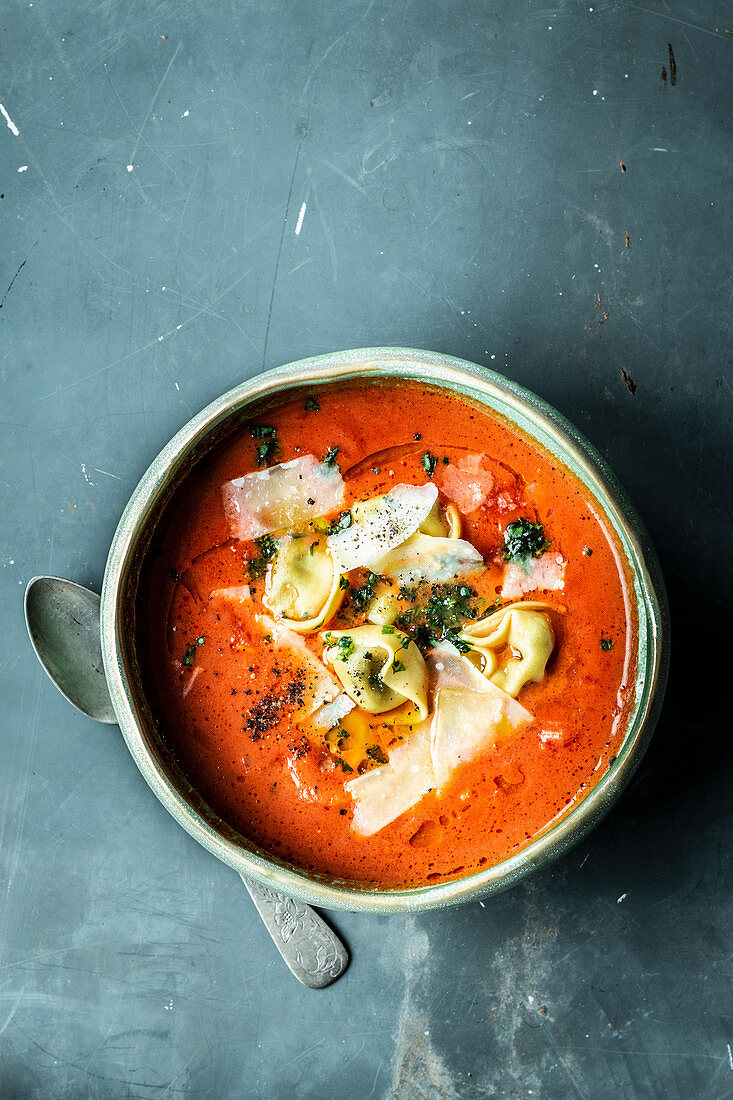 Tortellini soup with parmesan cheese