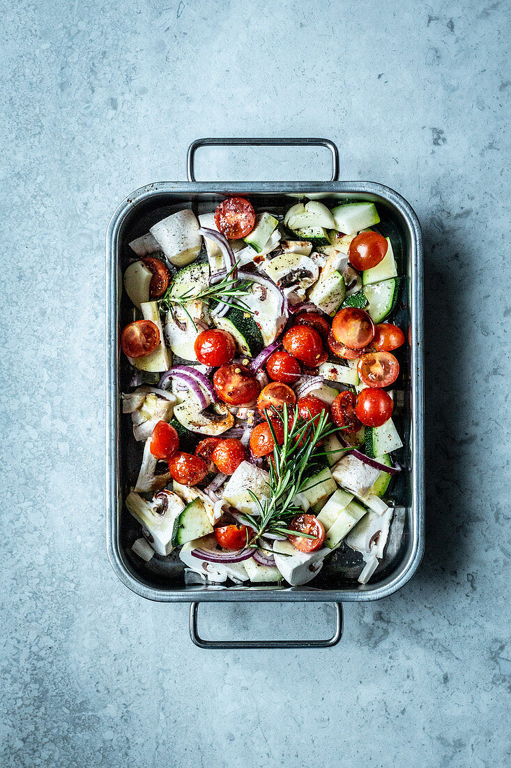 Roast vegetables with tomatoes and rosemary