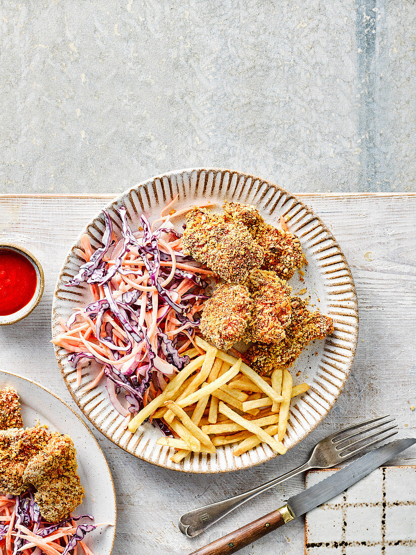 Oven fried chicken and purple slaw