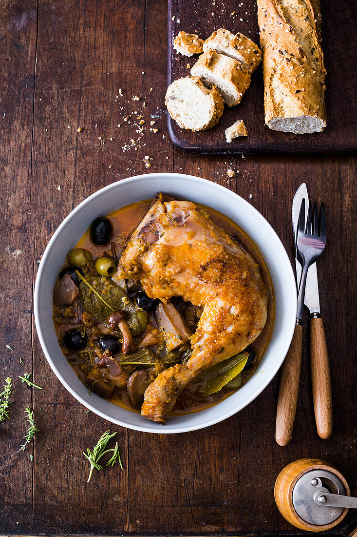 Chicken Boscaiola (Braised chicken with mushrooms and white wine, Italy)