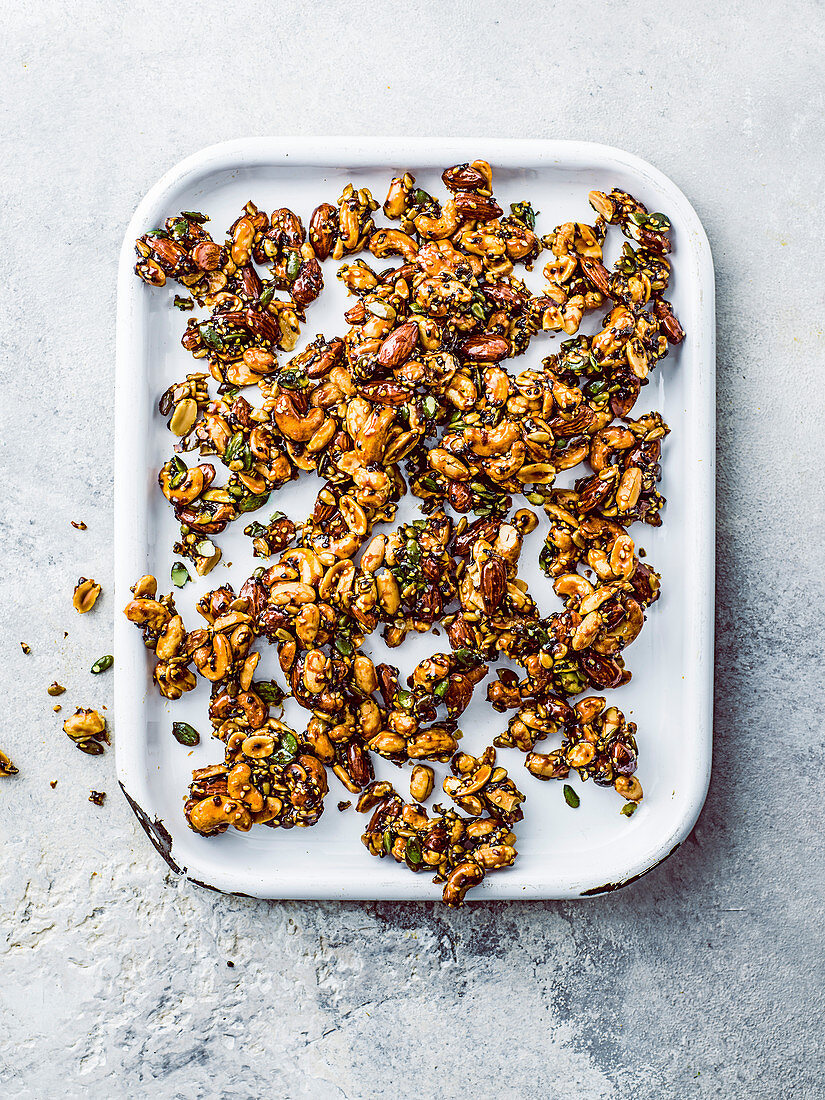 Sticky miso nuts and seeds