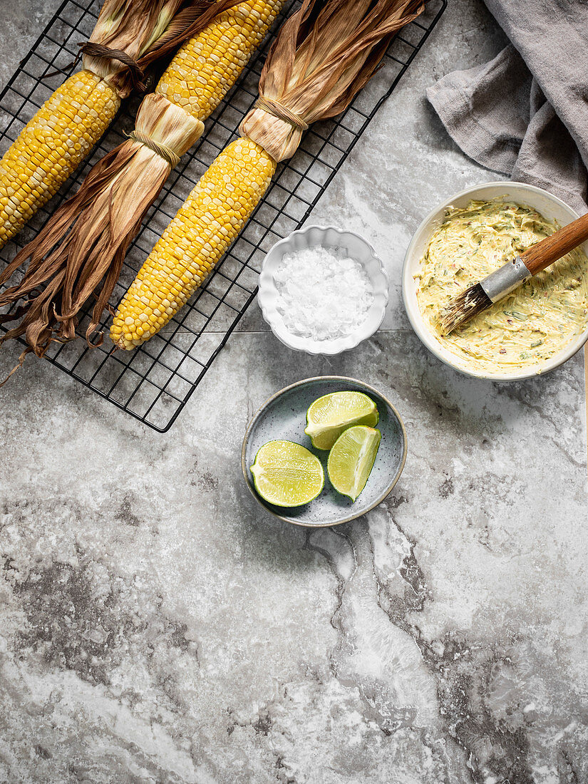 Baked corn on the cooling rack