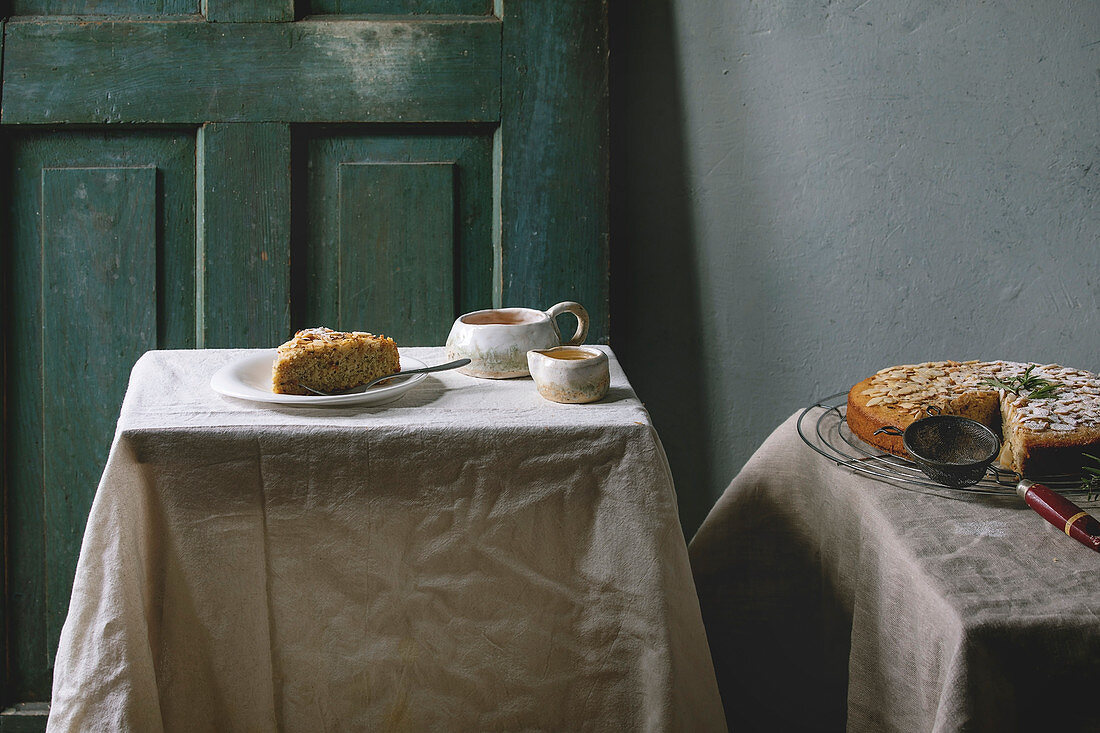 Piece of gluten free almond rosemary homemade cake