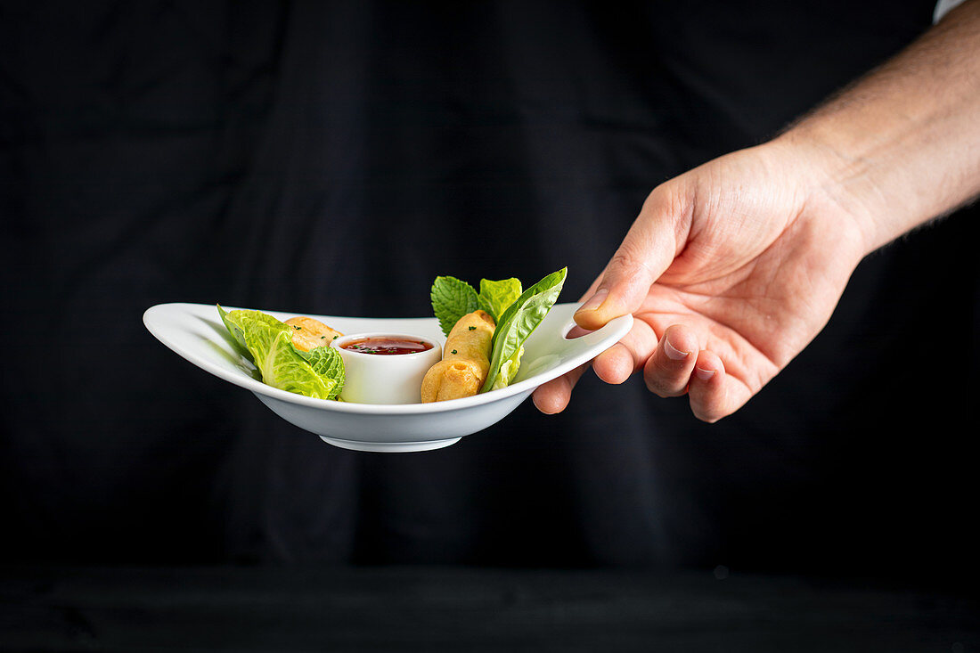 Frühlingsröllchen mit Chilisauce (Asien)