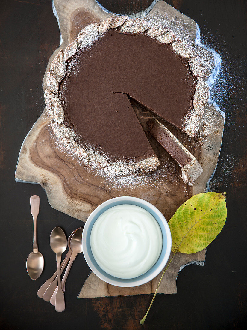 Vegane Maroni-Kakao-Tarte mit Ingwer und Muskatnuss