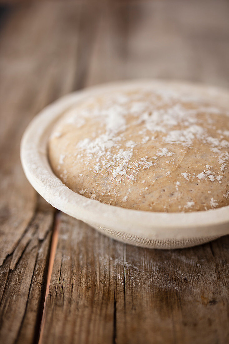 Bread dough in a fermenting basket