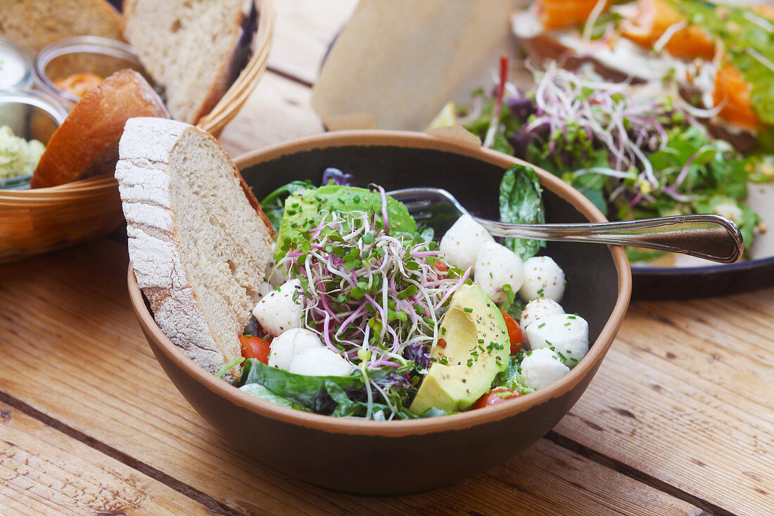 Mediterranean bowl with mozzarella and avocado