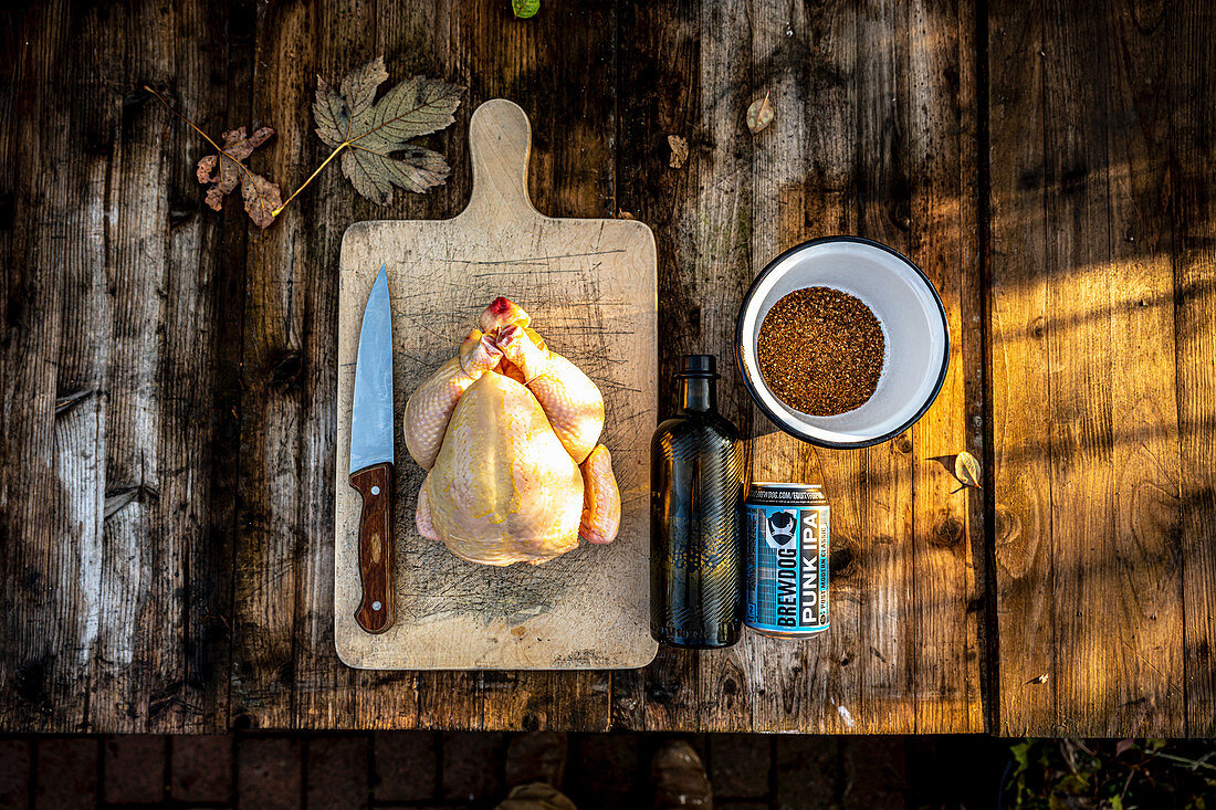 Ingredients for beer can chicken