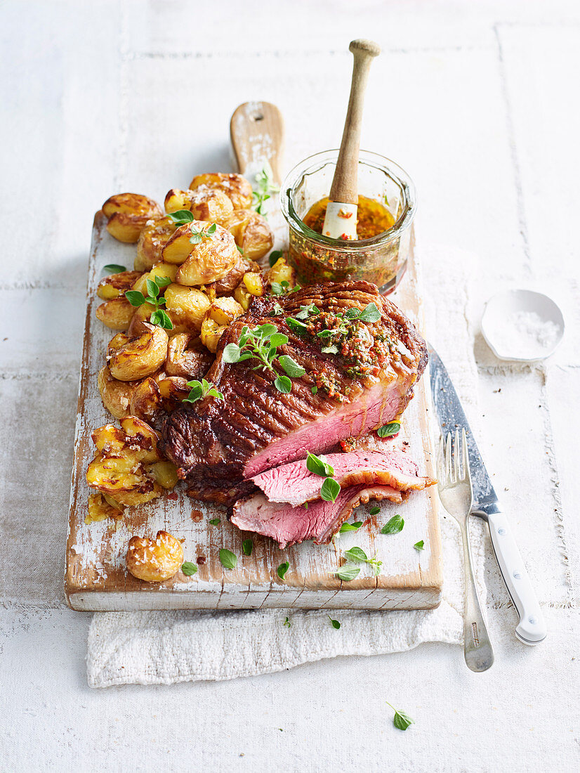 Beef Rump with smashed potatoes and anchovy vinaigrette