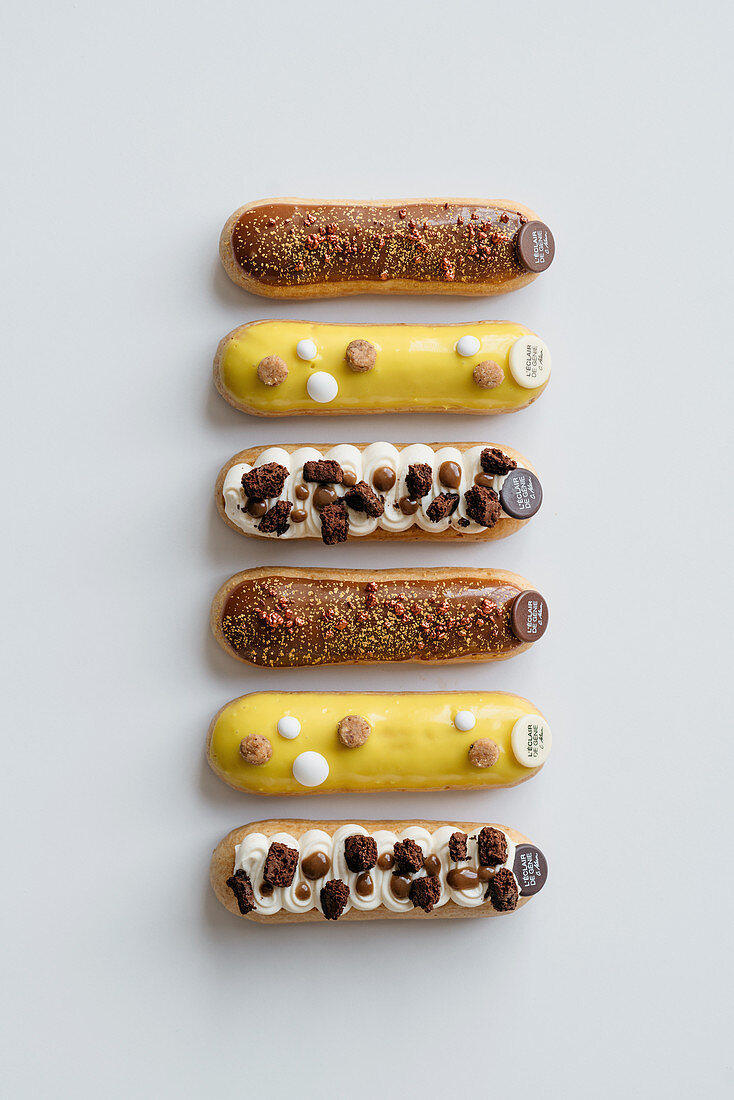 Tiramisu-Eclairs, Karamell-Eclairs und Limonen-Eclairs