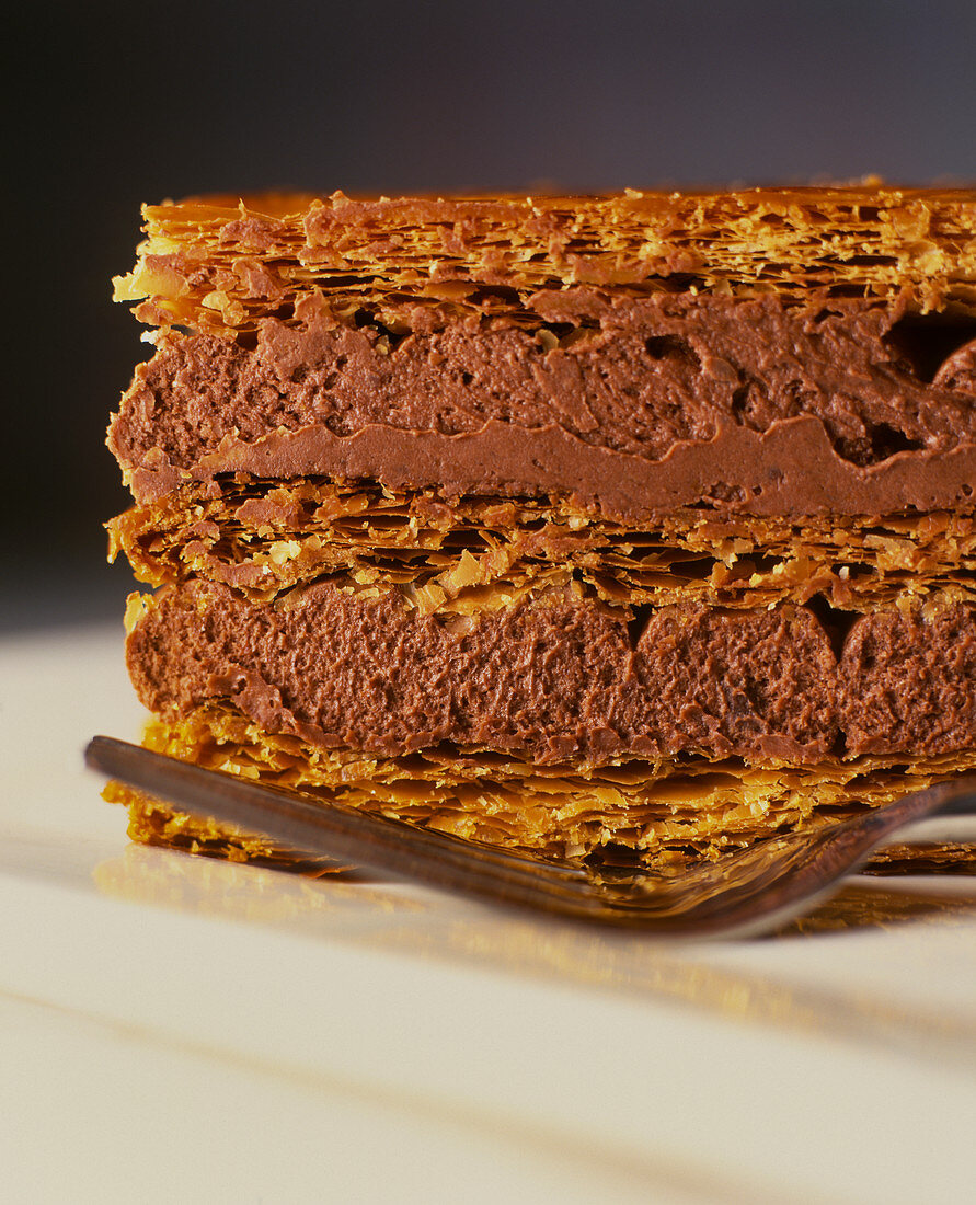 A mille feuille with chocolate cream