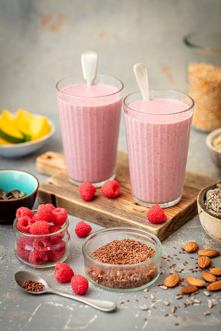 Raspberry and almond milk cocktail