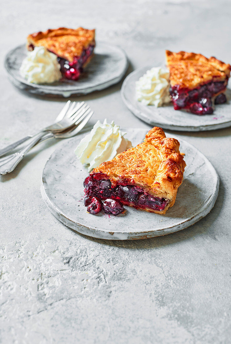 Cherry pie with whipped cream