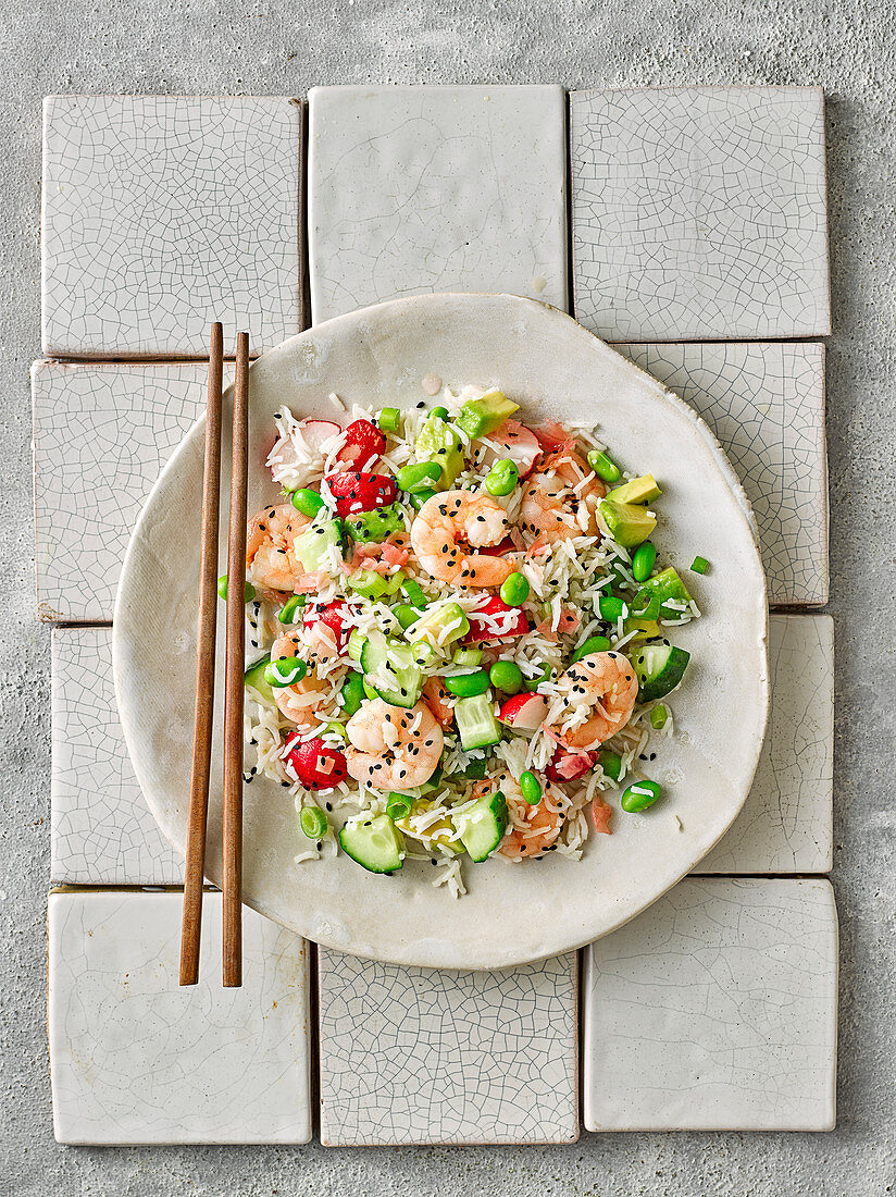 Quick Japanese-style rice salad with edamame