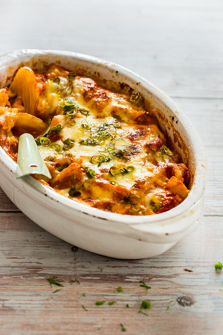 Fennel tomato and gruyere cheese gratin