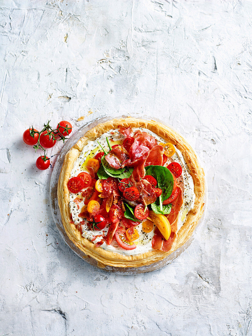 Tomato Tart With Whipped Fetta and Spinach