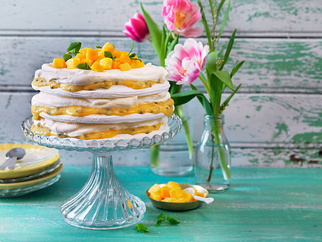 Easter cake withpassionsfuit and papaya