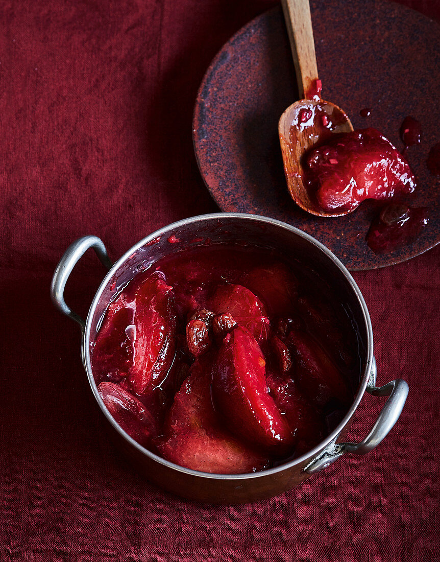 Ayurvedic plum compote with dates and raisins