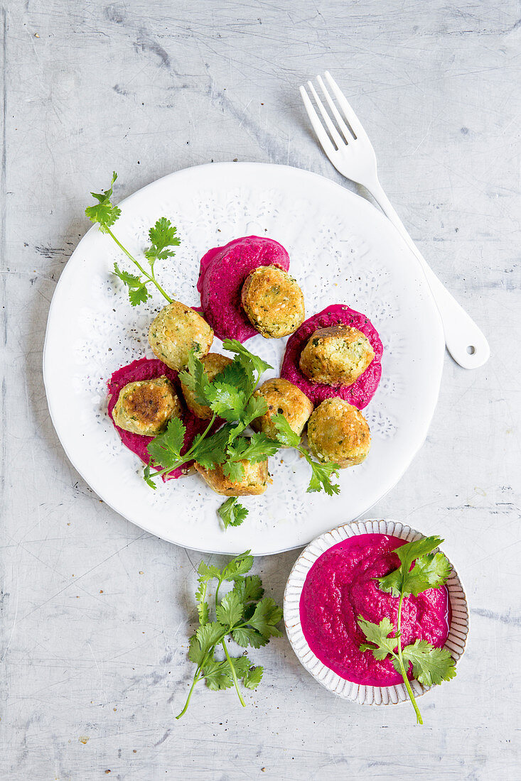 Falafel with a beetroot dip