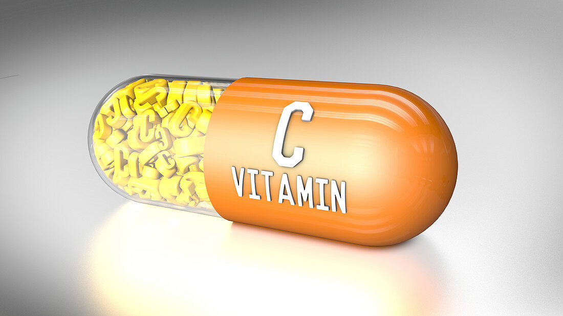 Vitamin C capsule, illustration