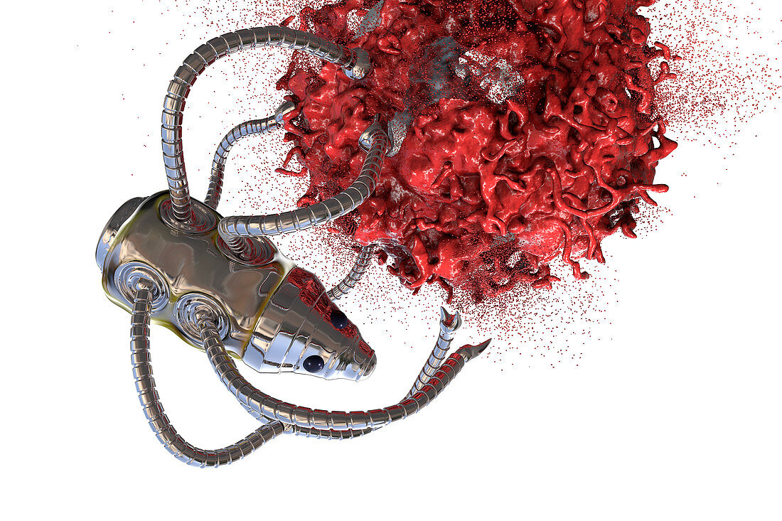 Nanorobot attacking cancer, illustration