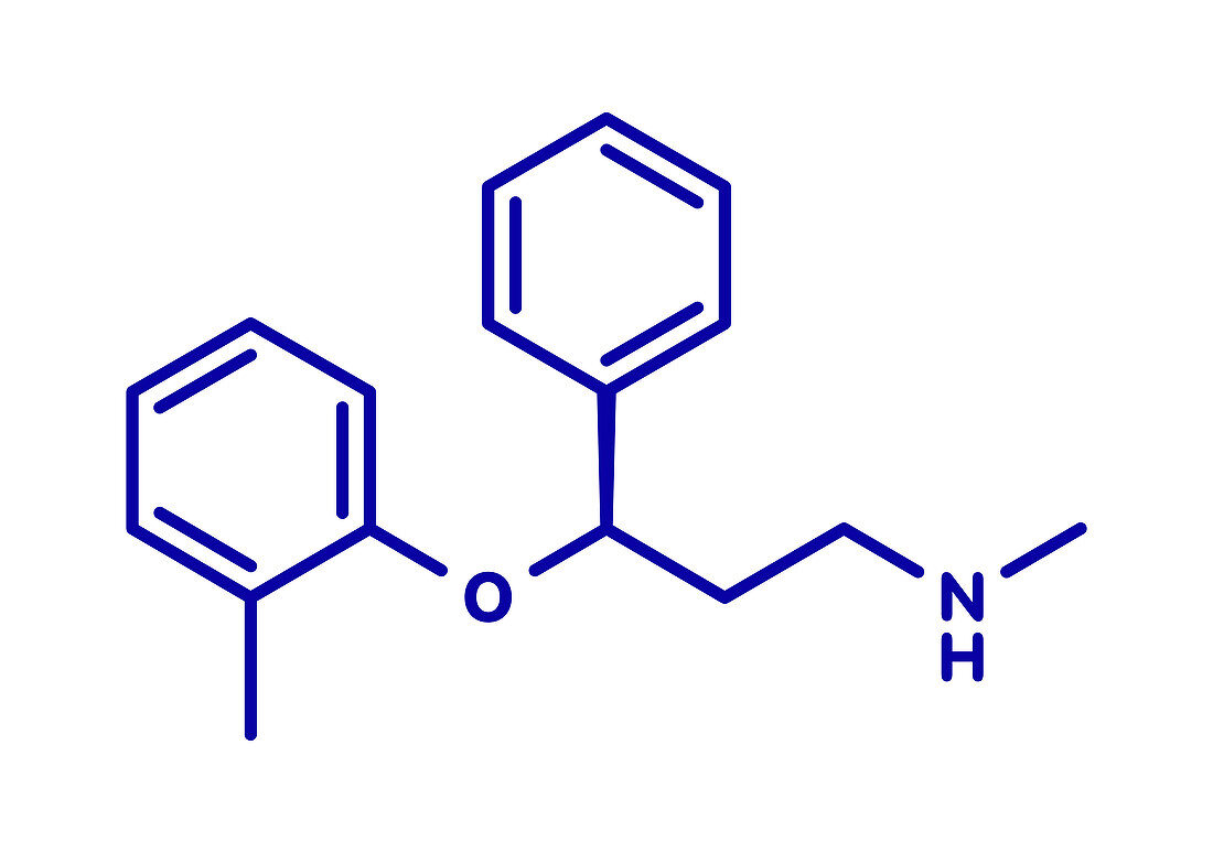 Atomoxetine ADHD drug, molecular model