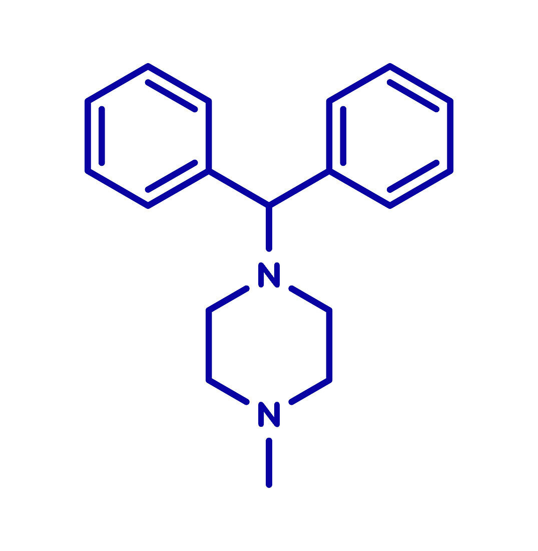 Cyclizine antiemetic drug, molecular model