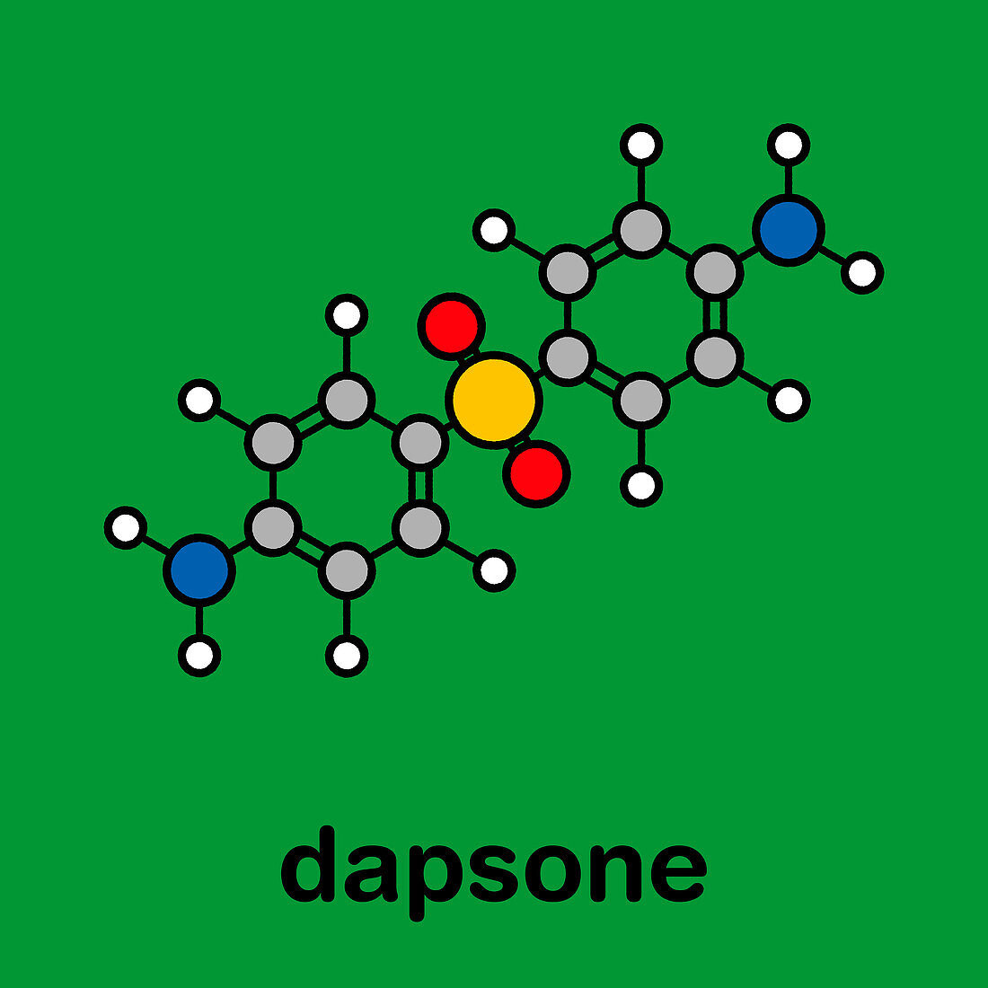 Dapsone antibacterial drug, molecular model