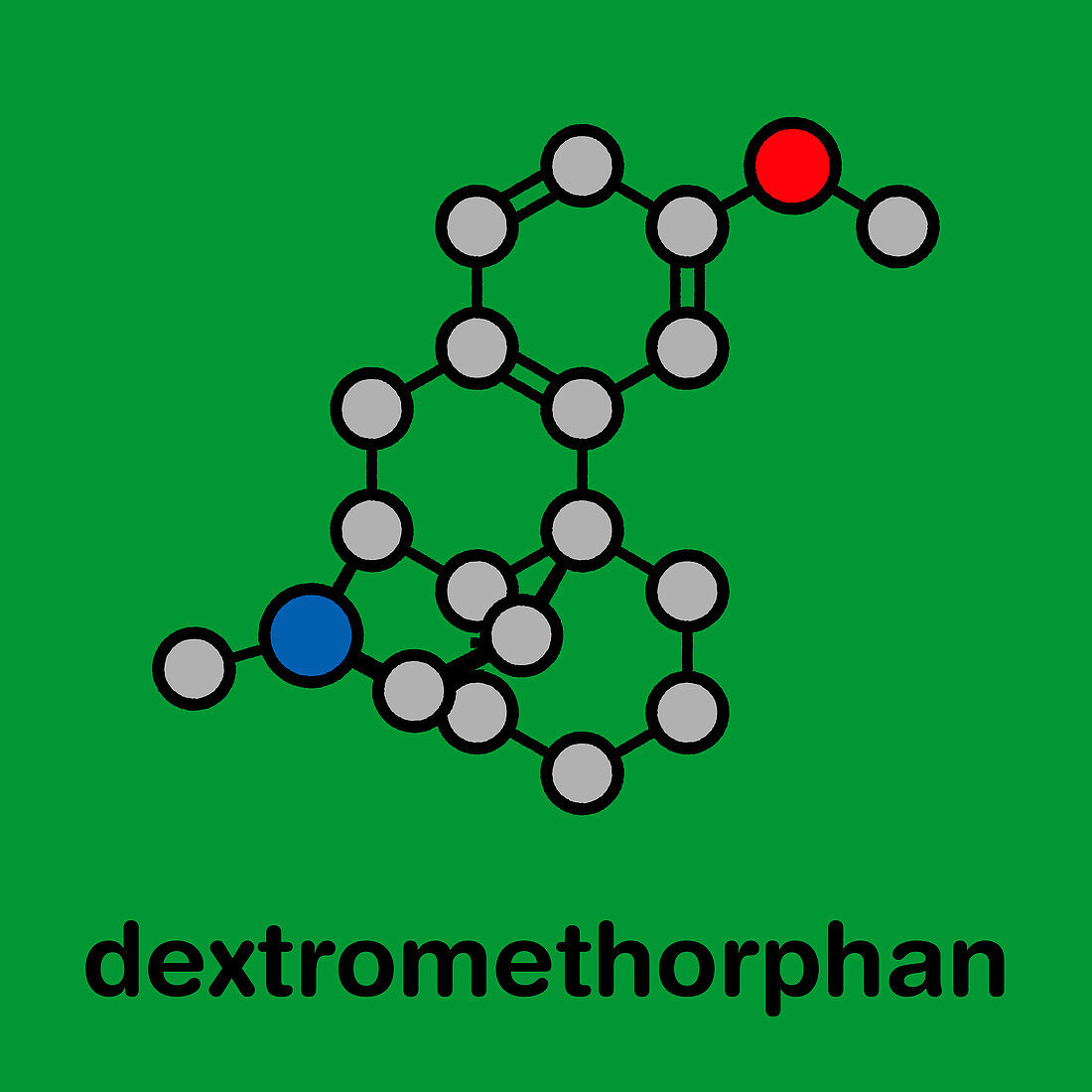 Dextromethorphan cough suppressant drug, molecular model