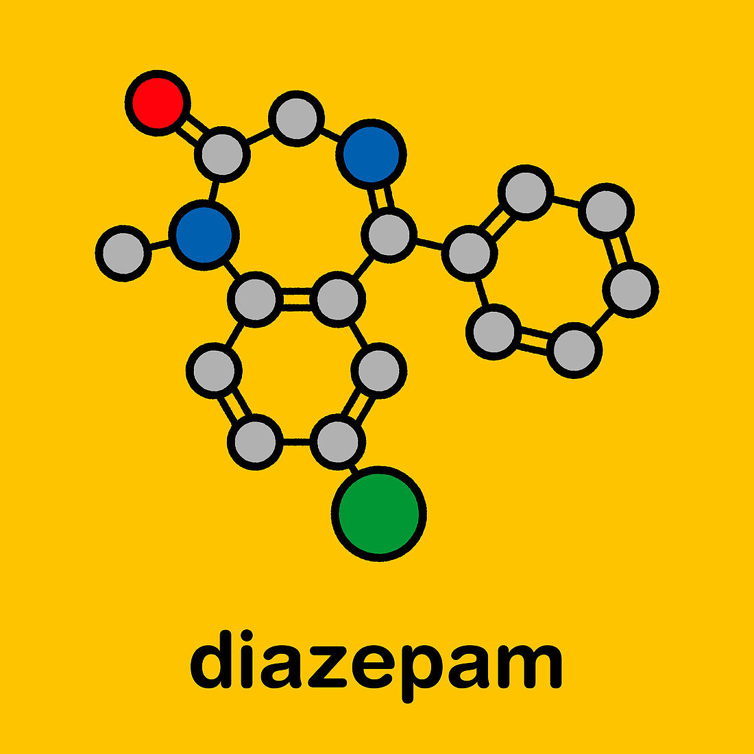 Diazepam sedative and hypnotic drug, molecular model