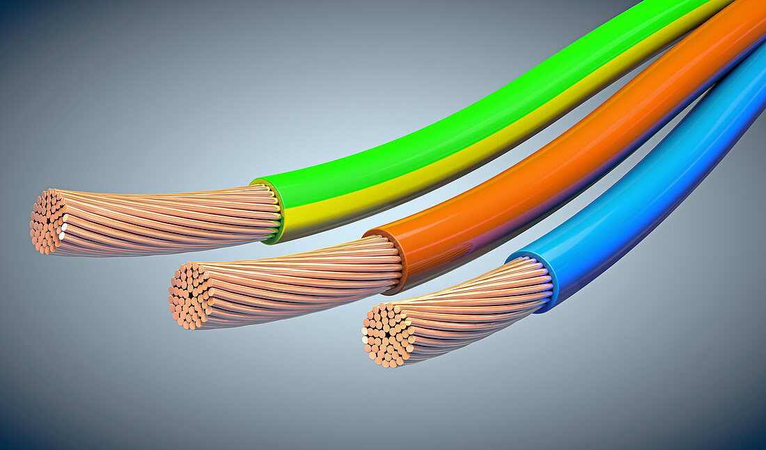 3 core power cable wires, illustration