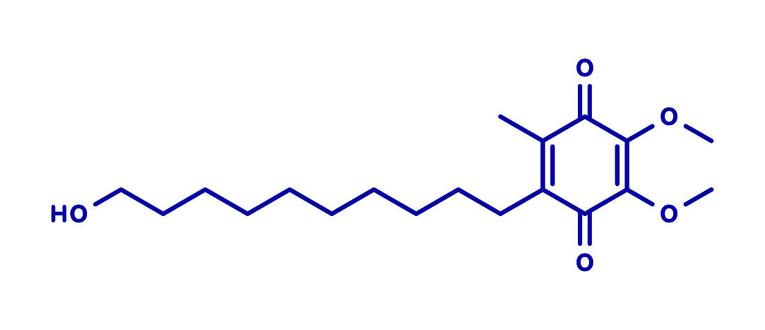 Idebenone drug, molecular model