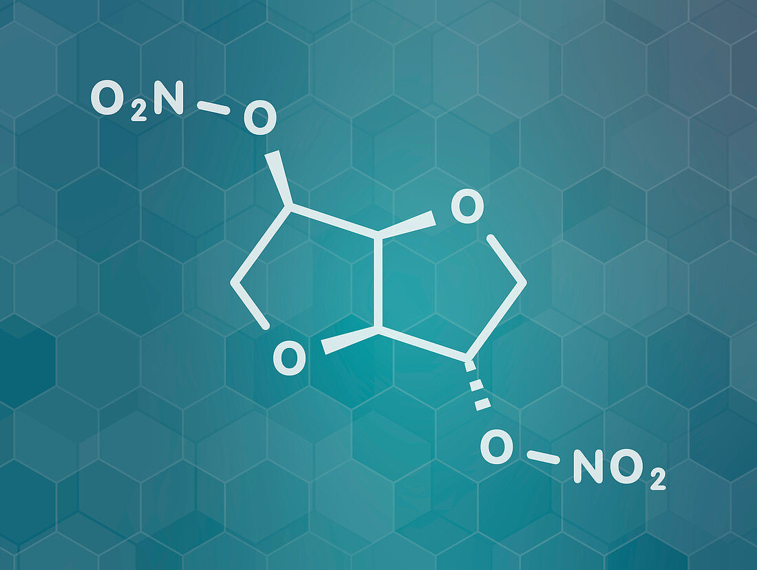 Isosorbide dinitrate vasodilator drug, molecular model