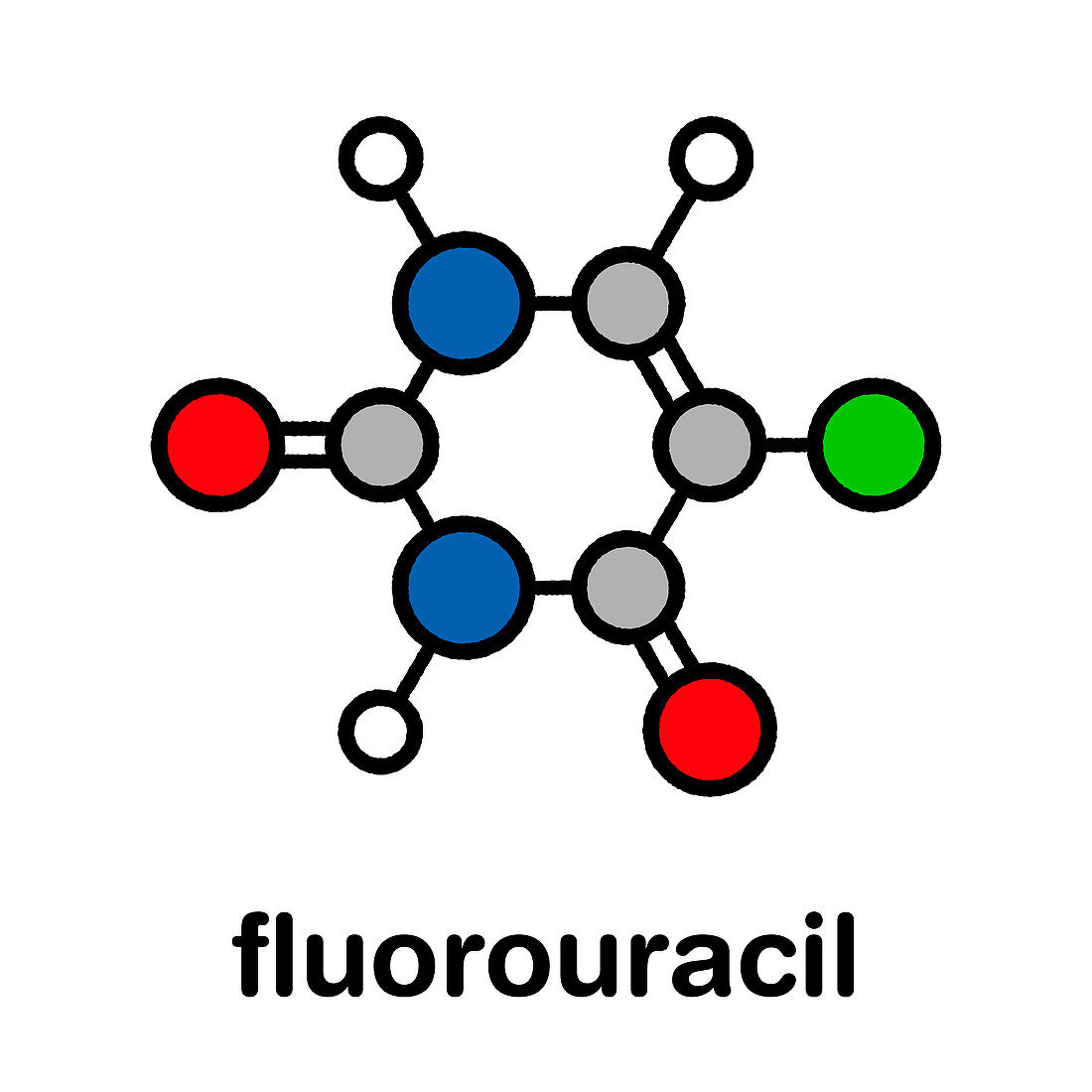 Fluorouracil chemotherapy drug, molecular model