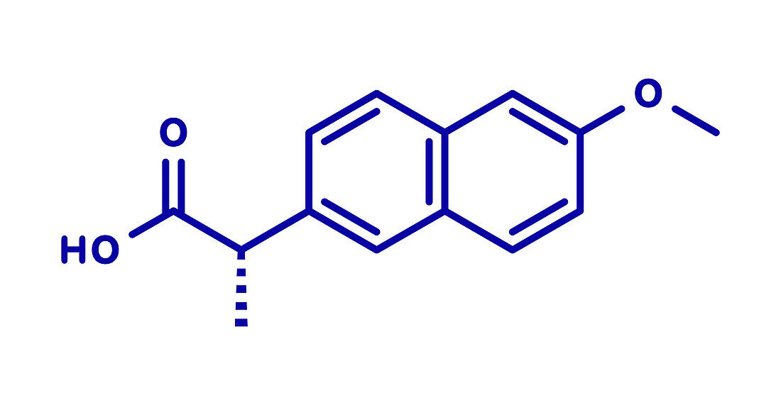 Naproxen pain and inflammation drug, molecular model