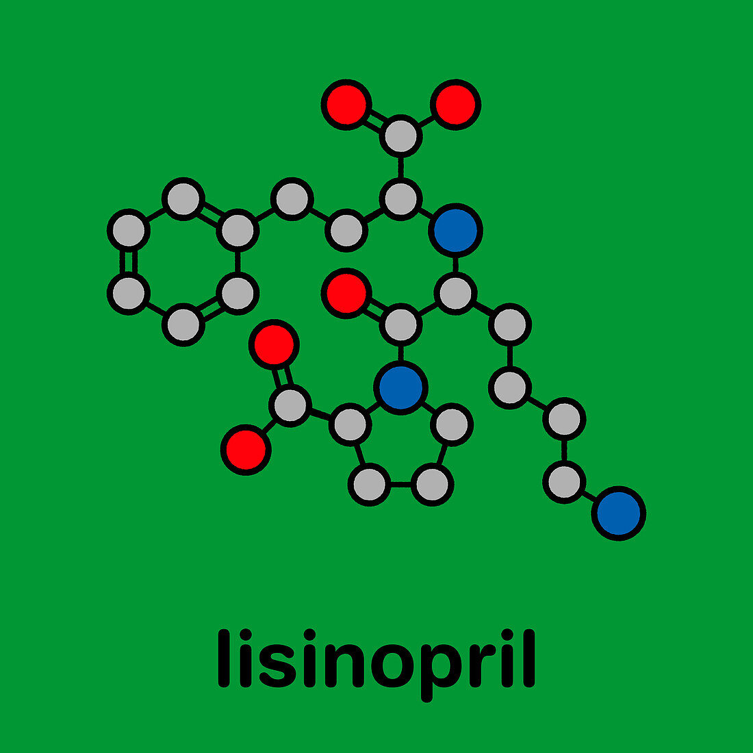 Lisinopril high blood pressure drug, molecular model