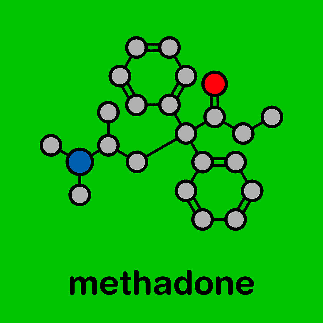 Methadone opioid dependency drug, molecular model