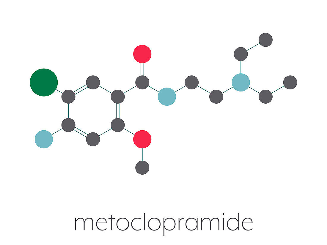 Metoclopramide nausea and vomiting drug, molecular model