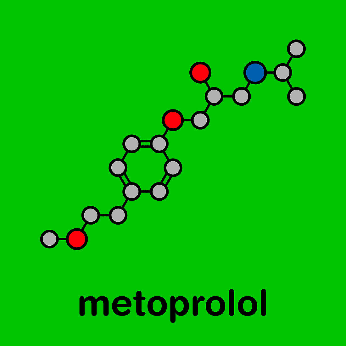 Metoprolol high blood pressure drug, molecular model