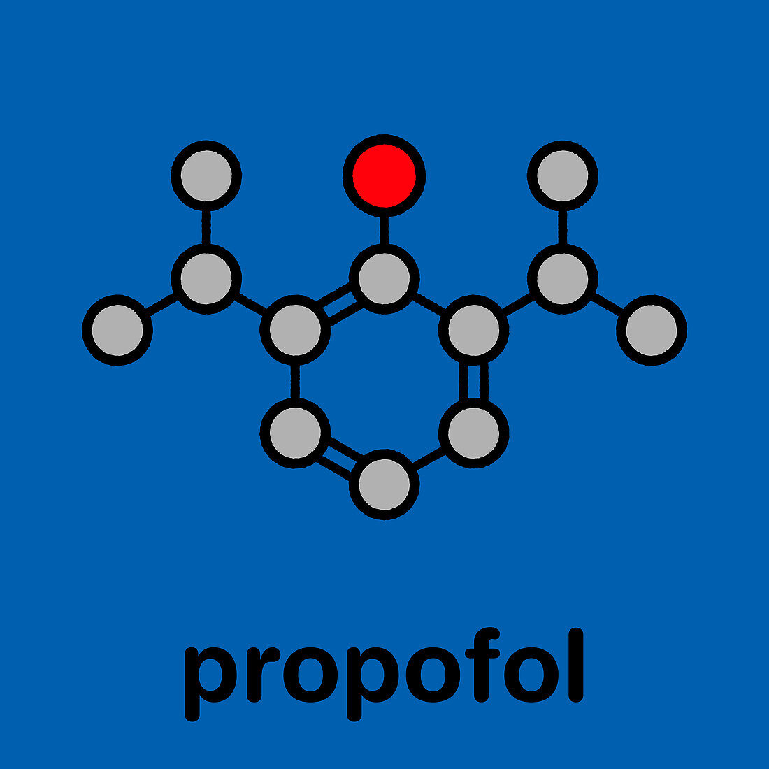 Propofol anesthetic drug, molecular model