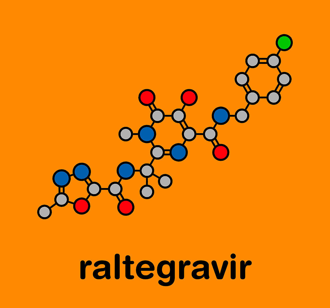 Raltegravir HIV drug, molecular model