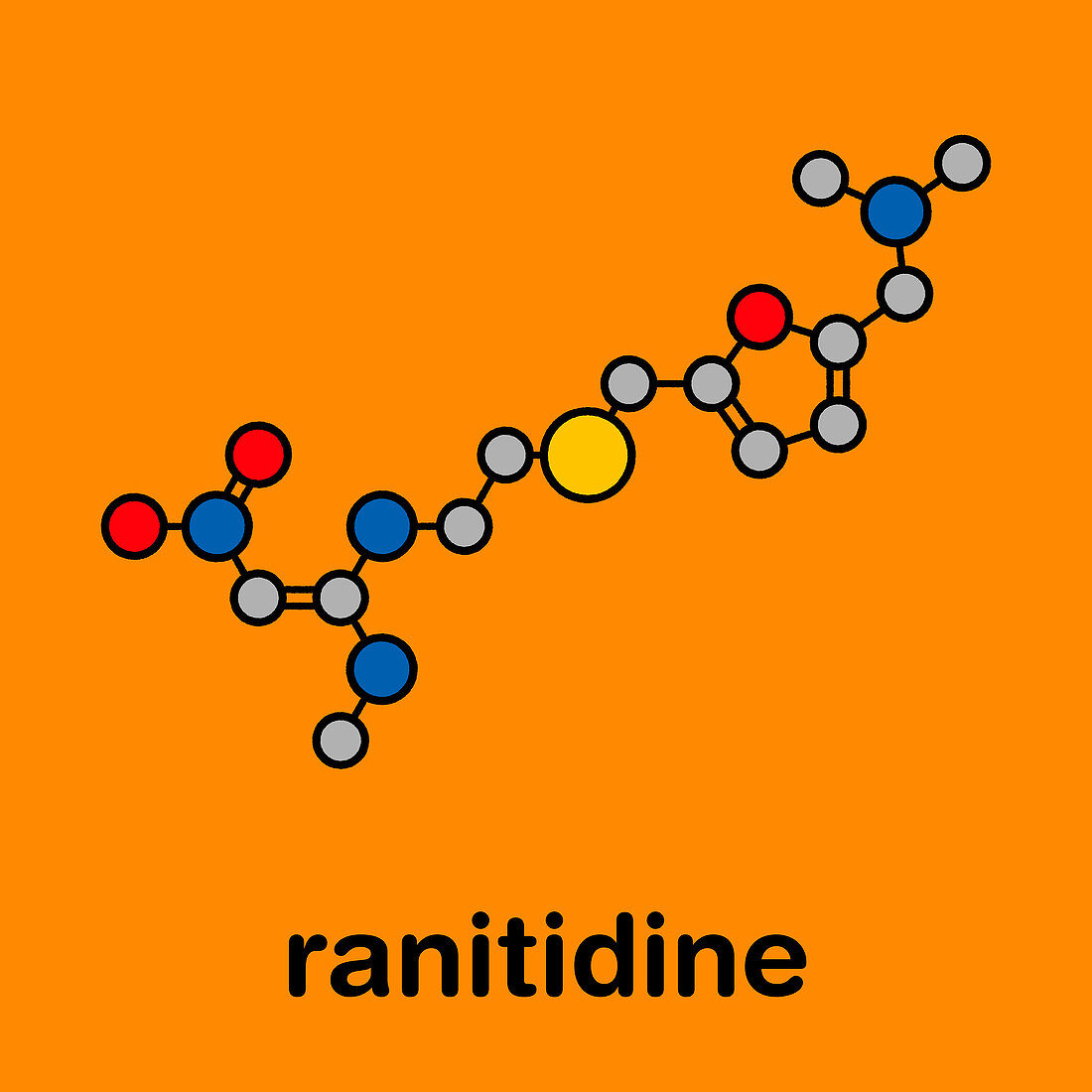 Ranitidine peptic ulcer disease drug, molecular model