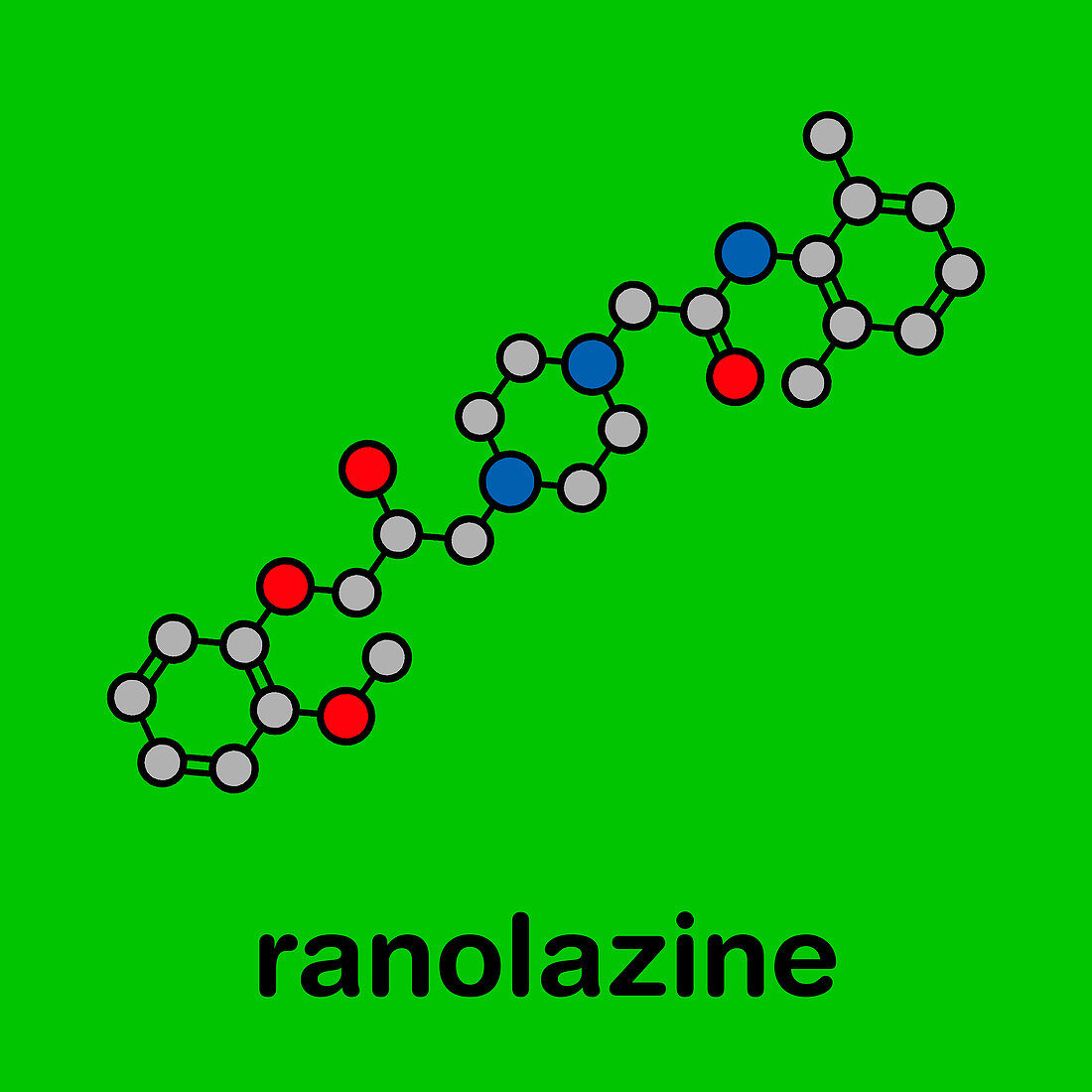 Ranolazine antianginal drug, molecular model