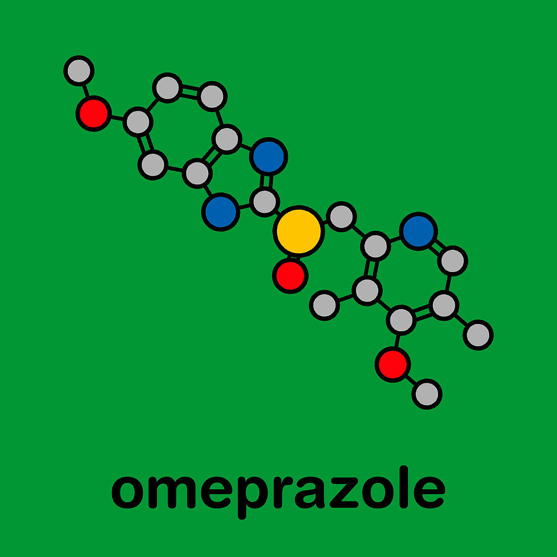 Omeprazole dyspepsia and peptic ulcer drug, molecular model