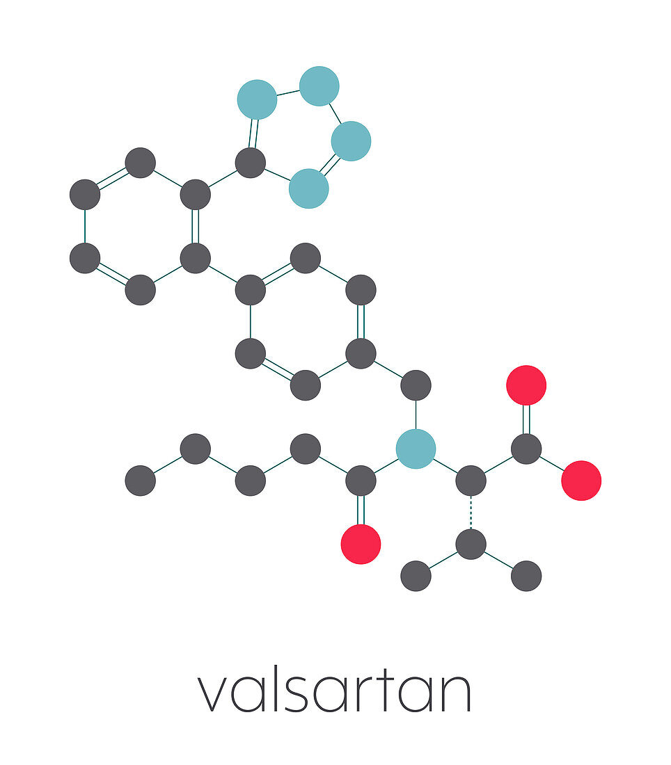 Valsartan high blood pressure drug, molecular model