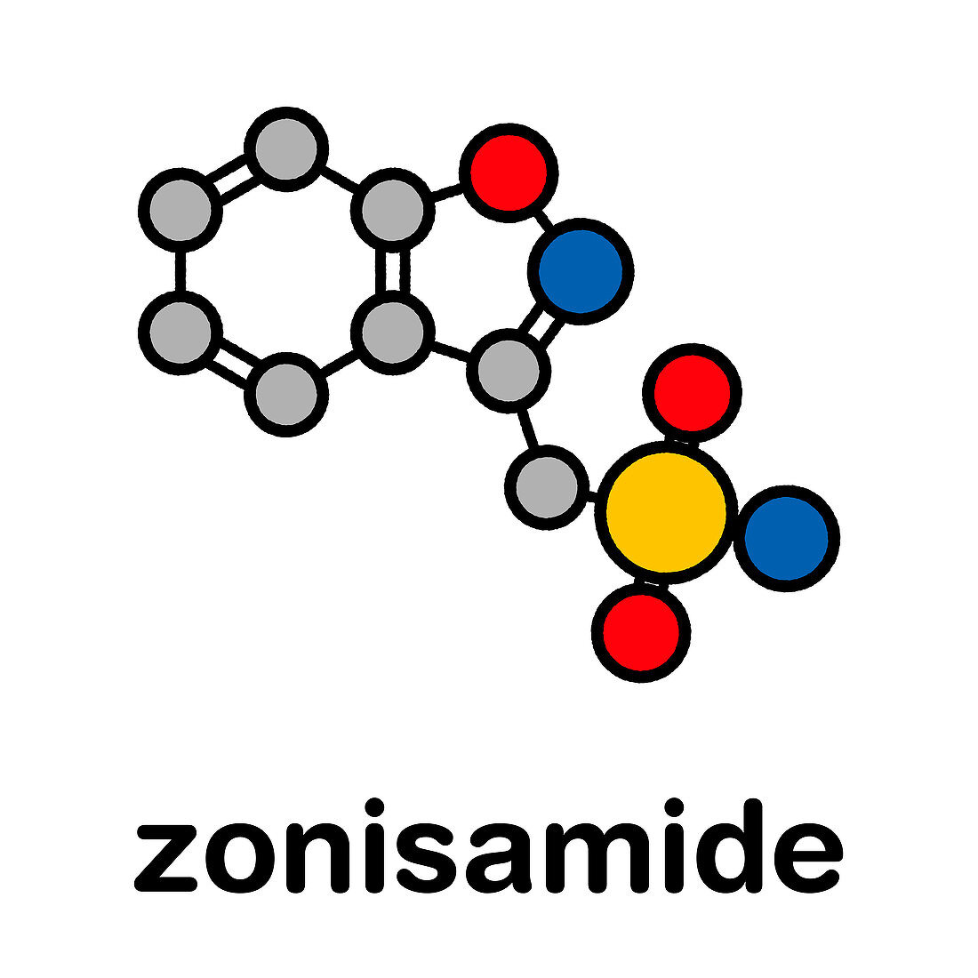 Zonisamide epilepsy drug, molecular model