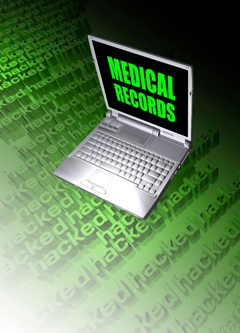 Medical records being hacked, illustration