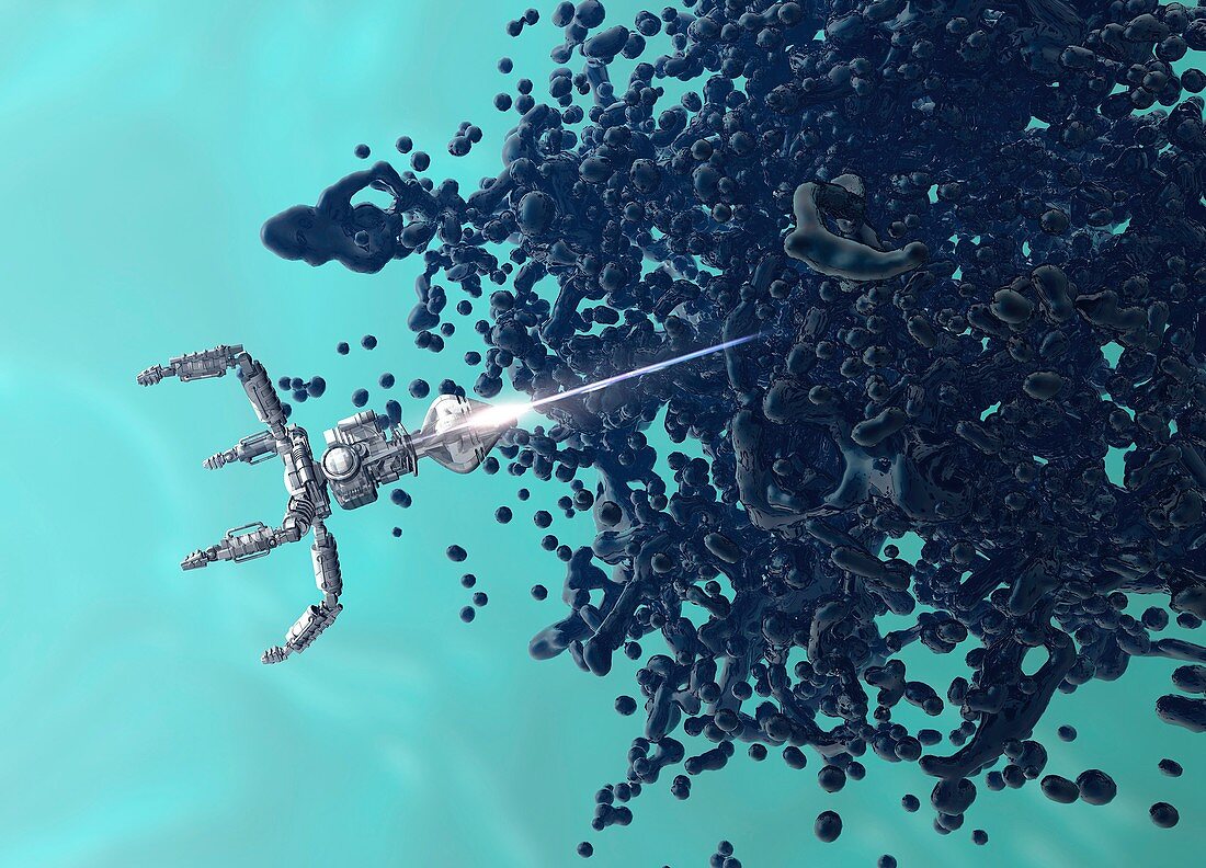 Nanobot attacking virus, illustration