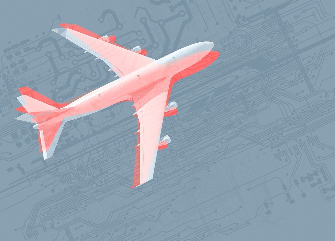 Aeroplane and circuit board, illustration